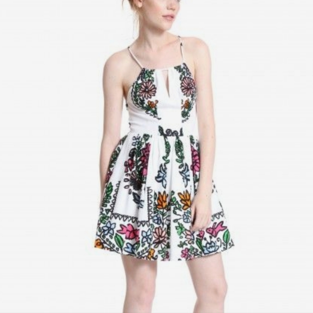 Plenty by Tracy Reese Size 4 White Floral Halter Cotton Blend Dress